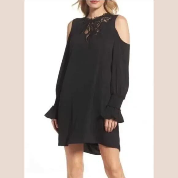 Kobi Halperin Black Lacy Larae Cold Shoulder Mini Dress Medium - Picture 1 of 6